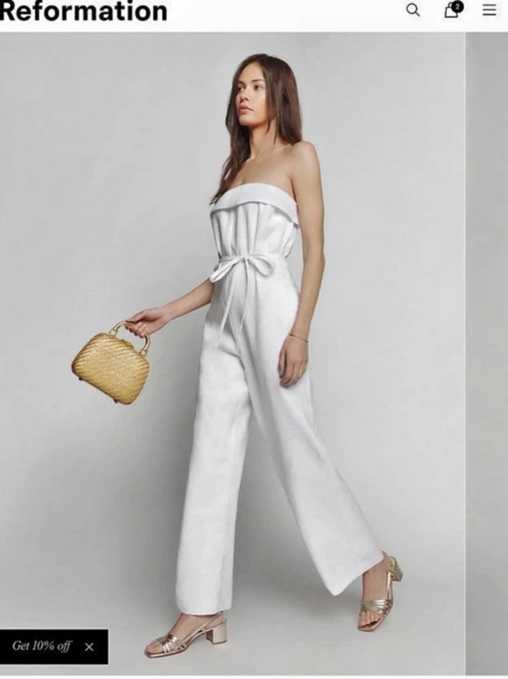 Reformation Taylor Linen Jumpsuit White Wide Leg size 8